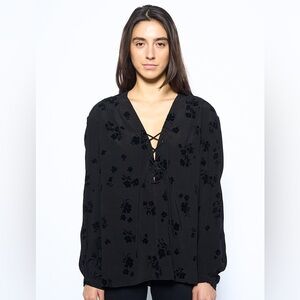 NWT ✨ Zadig & Voltaire ‘Tamela Soft Flock Flowers’ Black Blouse Velvet Floral XS
